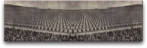 1000's of gymnasts in grainy sepia